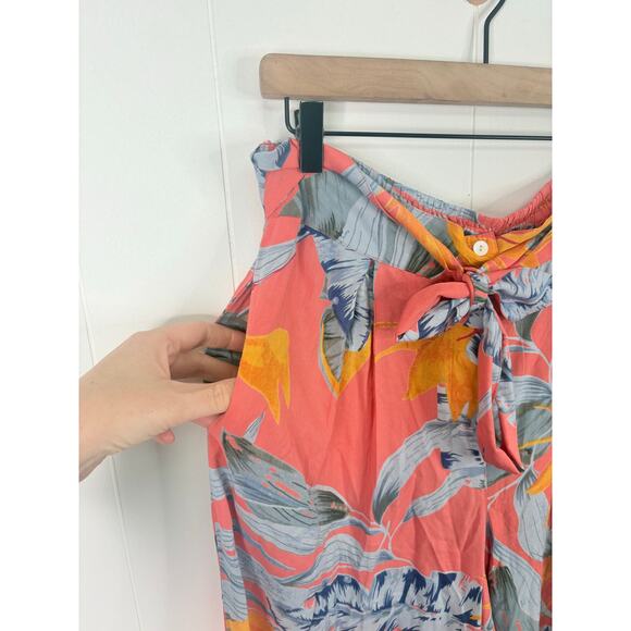 Patrons Of Peace Orange Tropical Leaf Print Wide Leg Pants Large Belted Waist - Picture 4 of 8